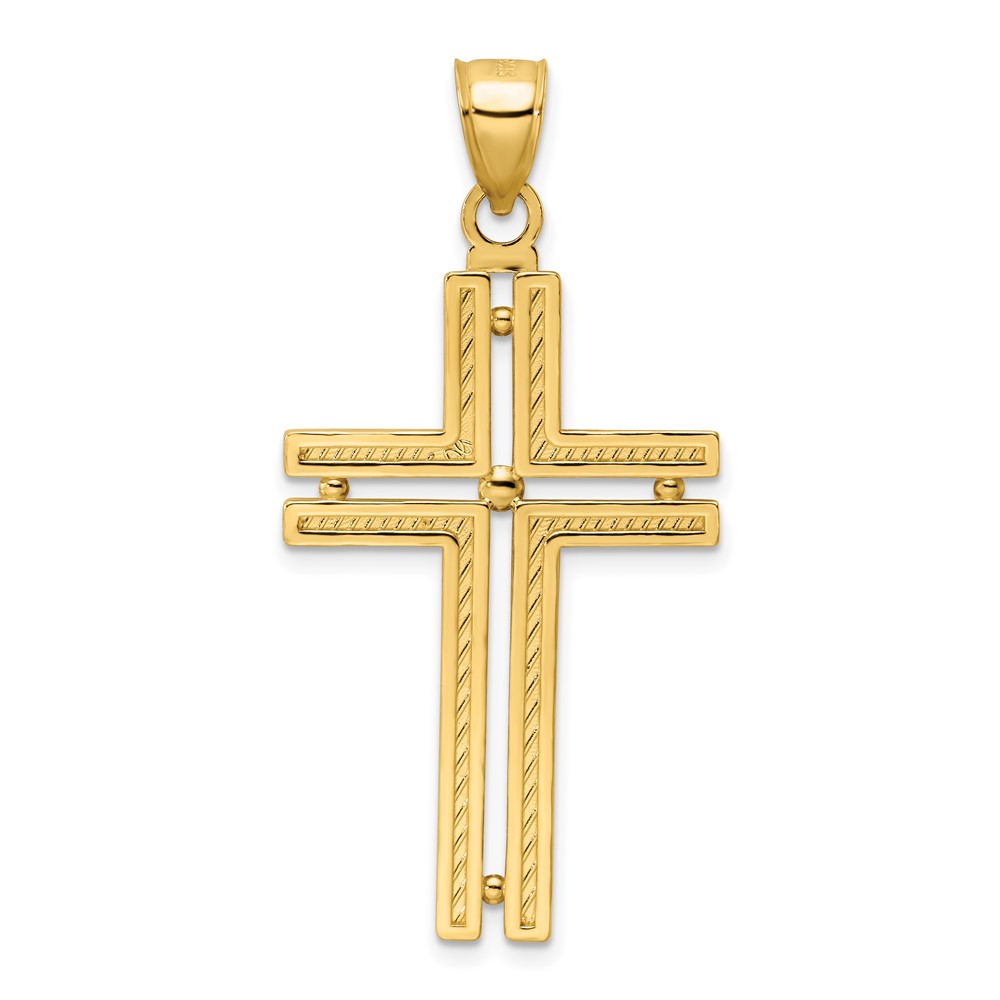 14K Polished Beaded Cross Pendant (K9885)