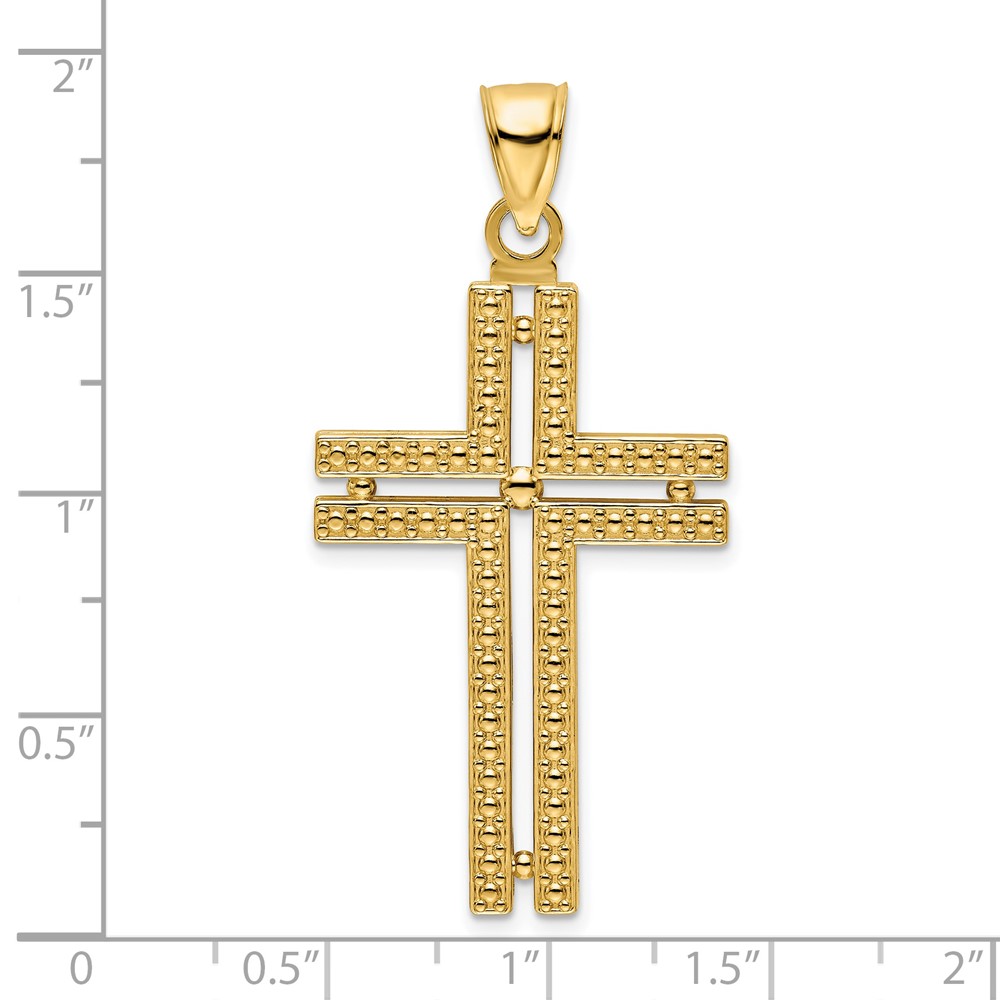 14K Polished Beaded Cross Pendant (K9885)