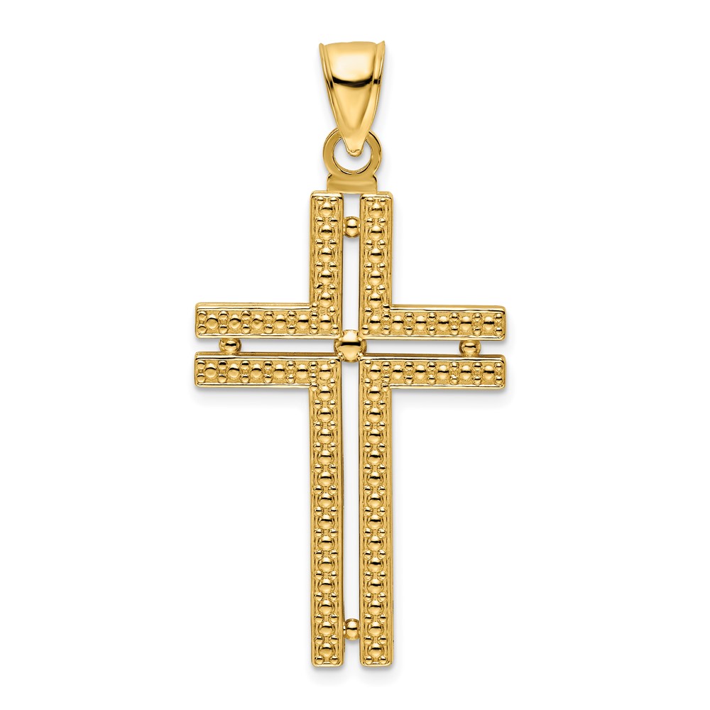 14K Polished Beaded Cross Pendant (K9885)