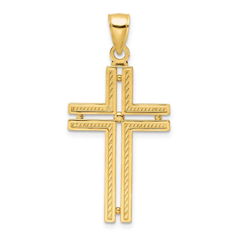 14K Polished Beaded Cross Pendant (K9887)