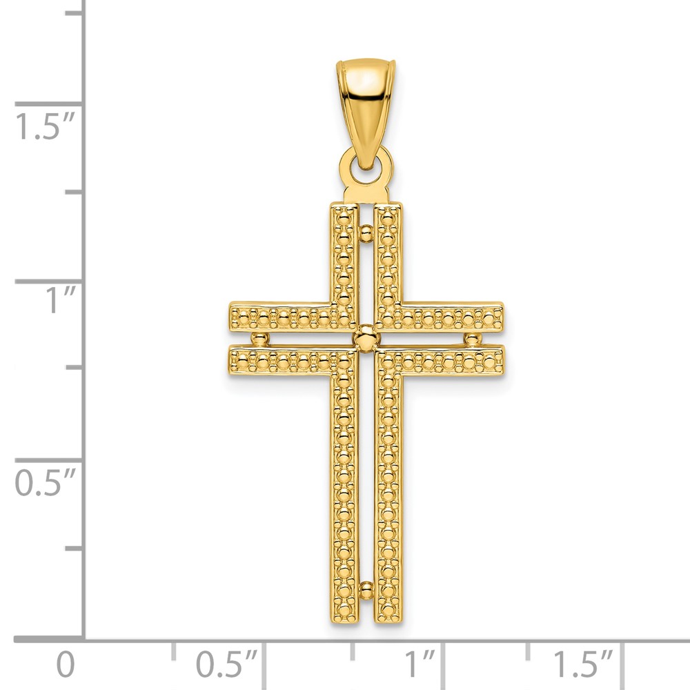 14K Polished Beaded Cross Pendant (K9887)