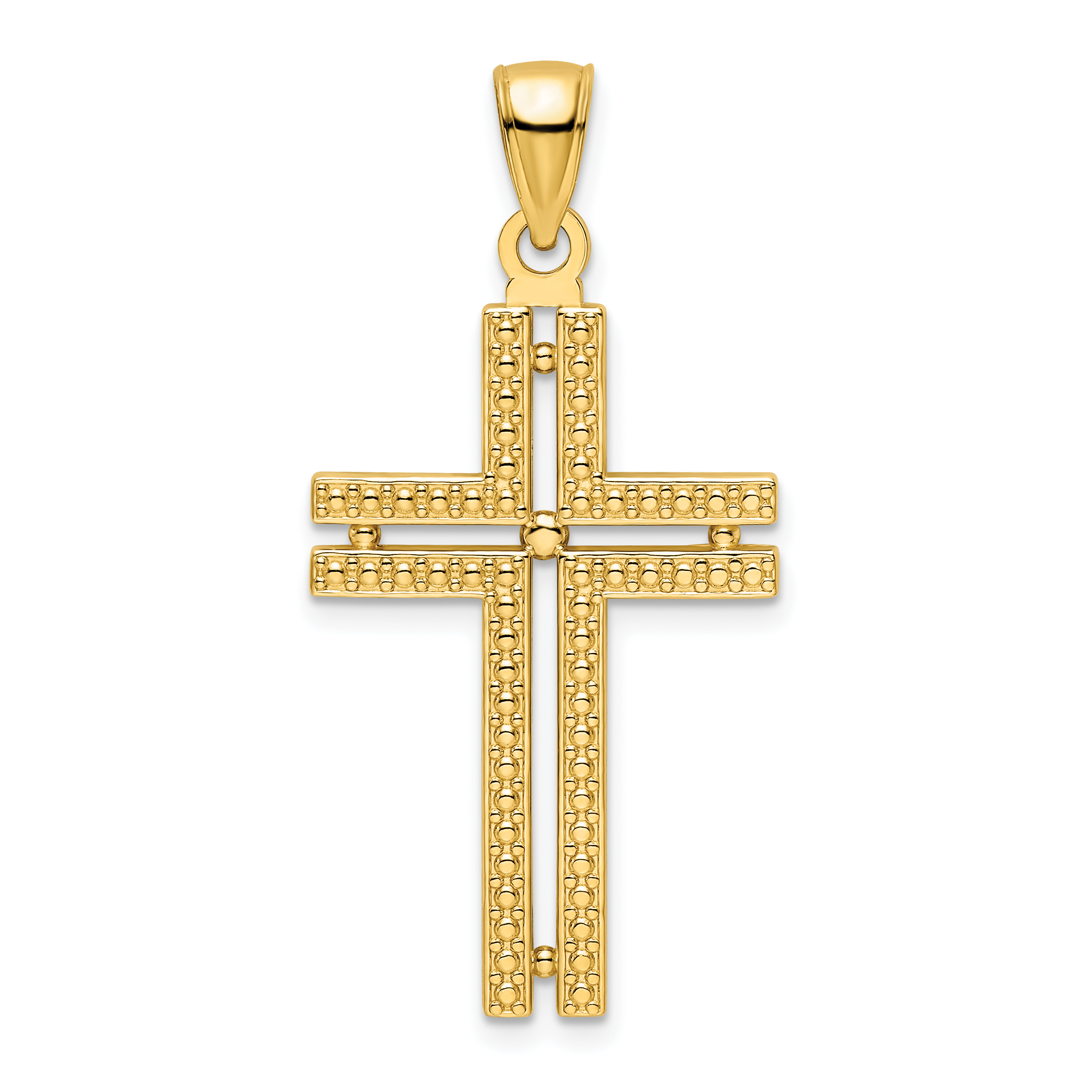 14K Polished Beaded Cross Pendant (K9887)