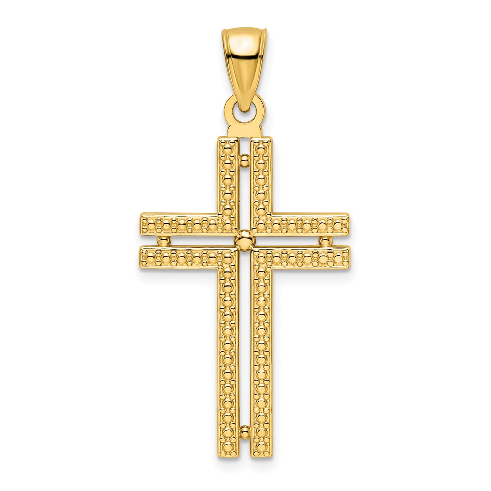 14K Polished Beaded Cross Pendant (K9887)