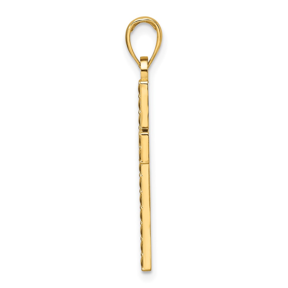 14K Polished & Textured Cross Pendant (K9923)