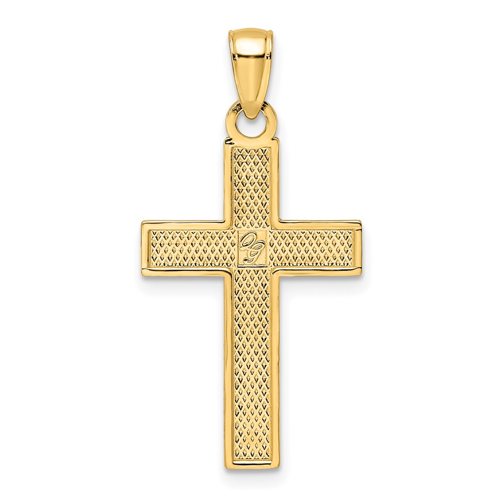 14K Polished & Textured Cross Pendant (K9923)