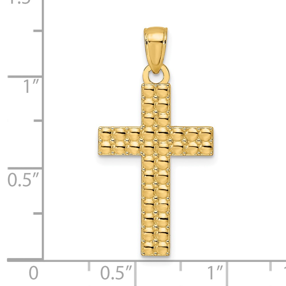 14K Polished & Textured Cross Pendant (K9923)