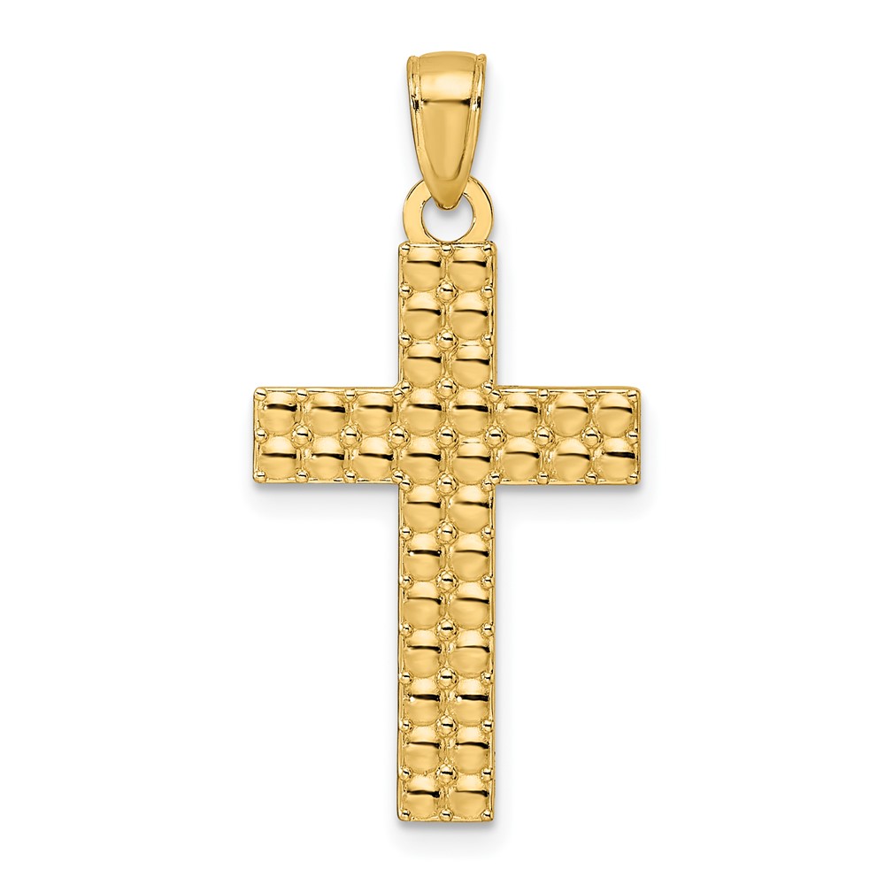14K Polished & Textured Cross Pendant (K9923)