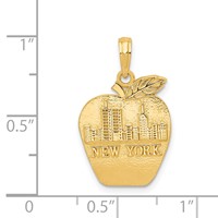 14K Yellow Gold Solid New York Skyline on Small Apple Pendant view 4