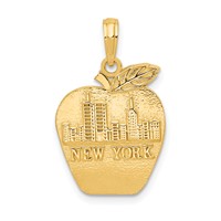 14K Yellow Gold Solid New York Skyline on Small Apple Pendant view 1