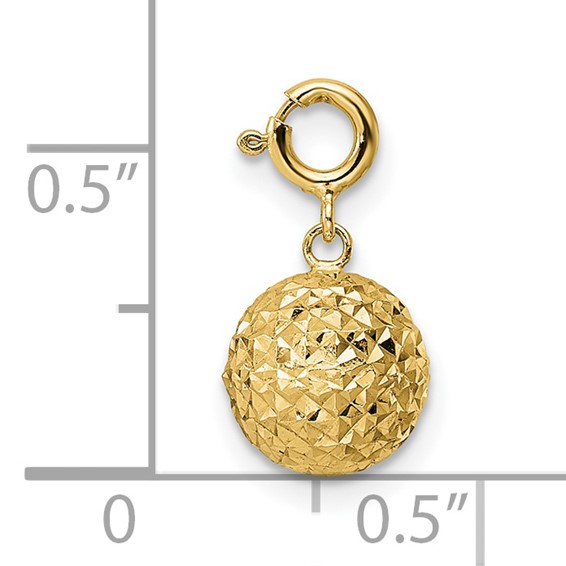 14K Diamond-cut Ball with Spring Ring Clasp Charm