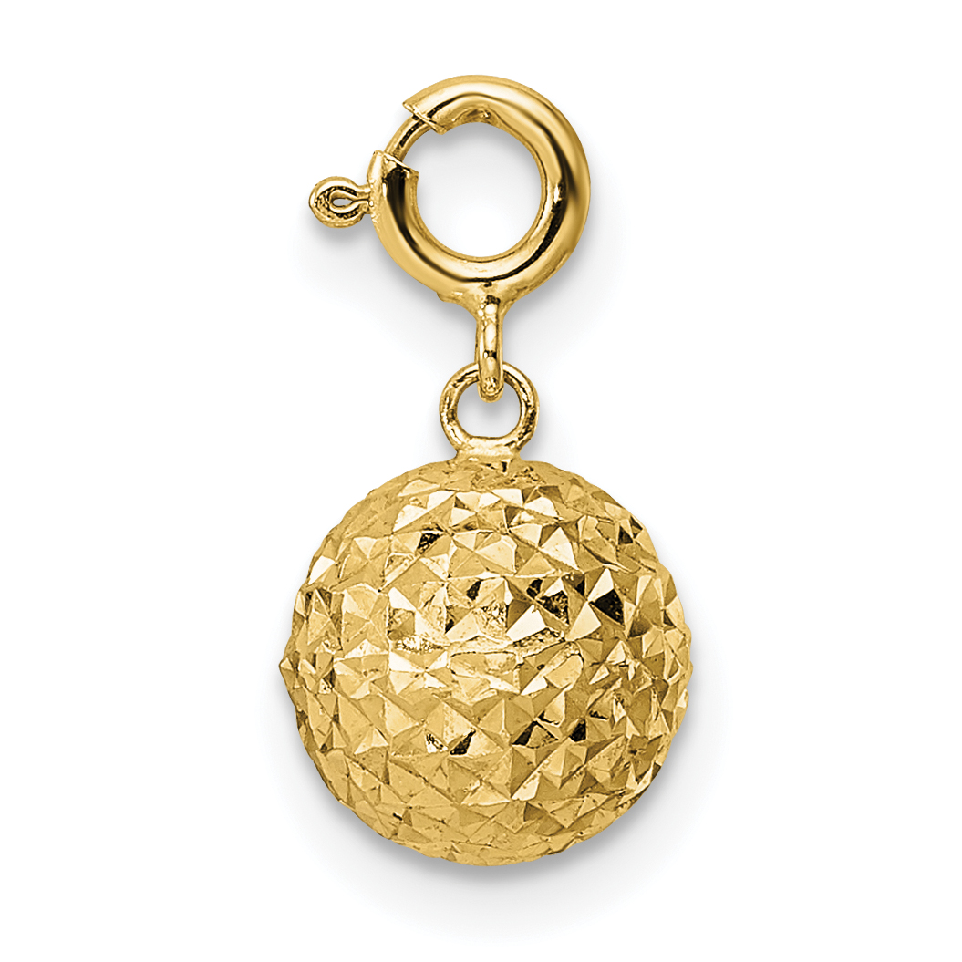 14K Diamond-cut Ball w/ Spring Ring Clasp Charm (K9942)
