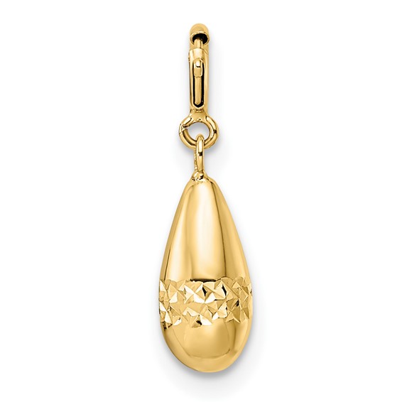 14K Polished Diamond-cut Teardrop with Spring Ring Clasp Charm
