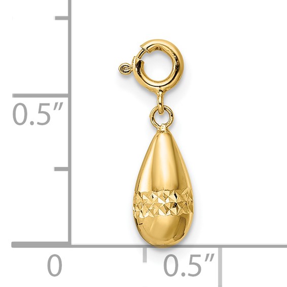 14K Polished Diamond-cut Teardrop with Spring Ring Clasp Charm
