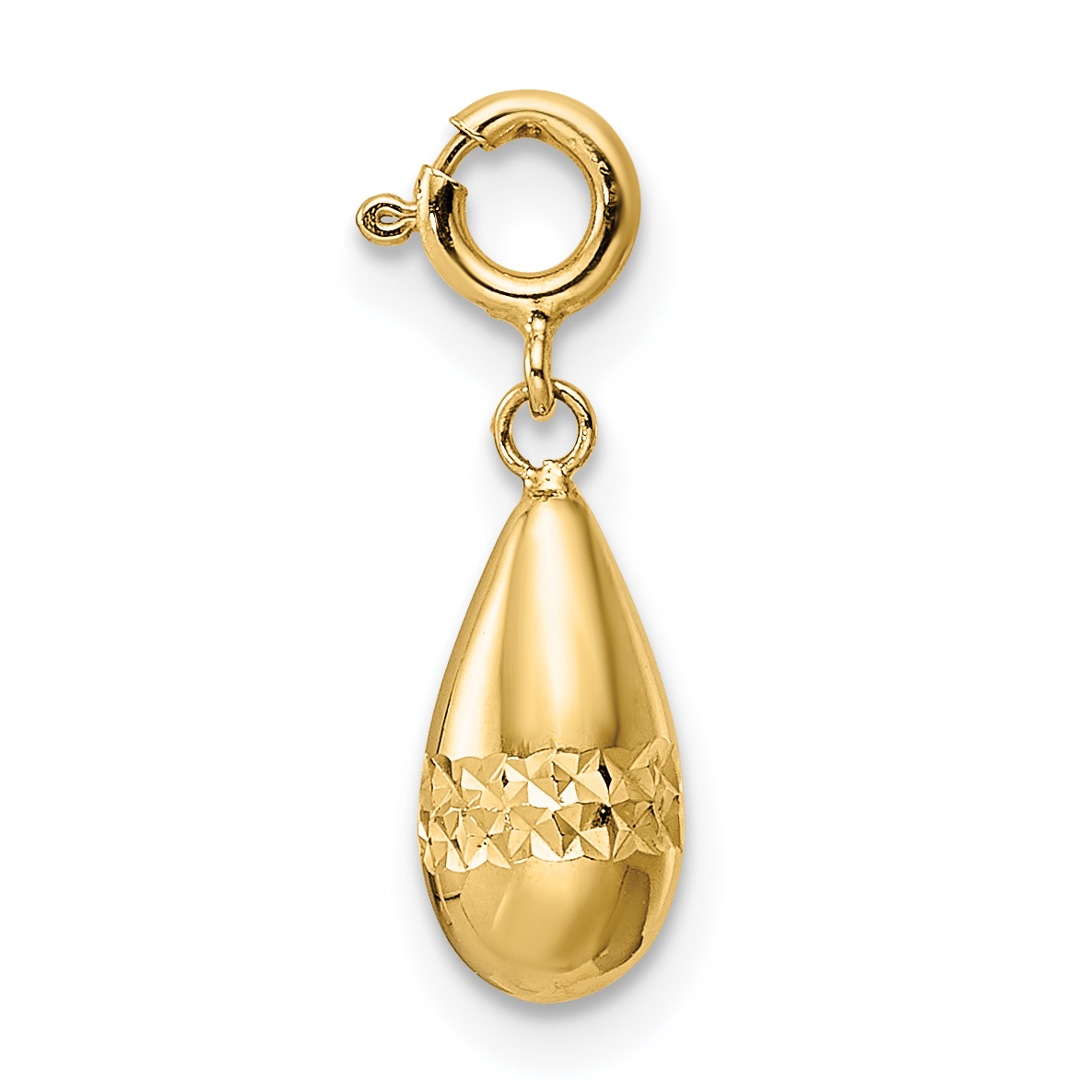 14K Polished Diamond-cut Teardrop w/ Spring Ring Clasp Charm (K9943)