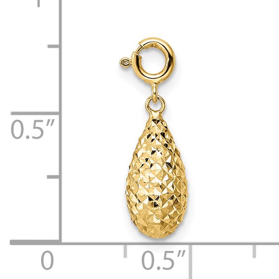 14K Diamond-cut Teardrop with Spring Ring Clasp Charm