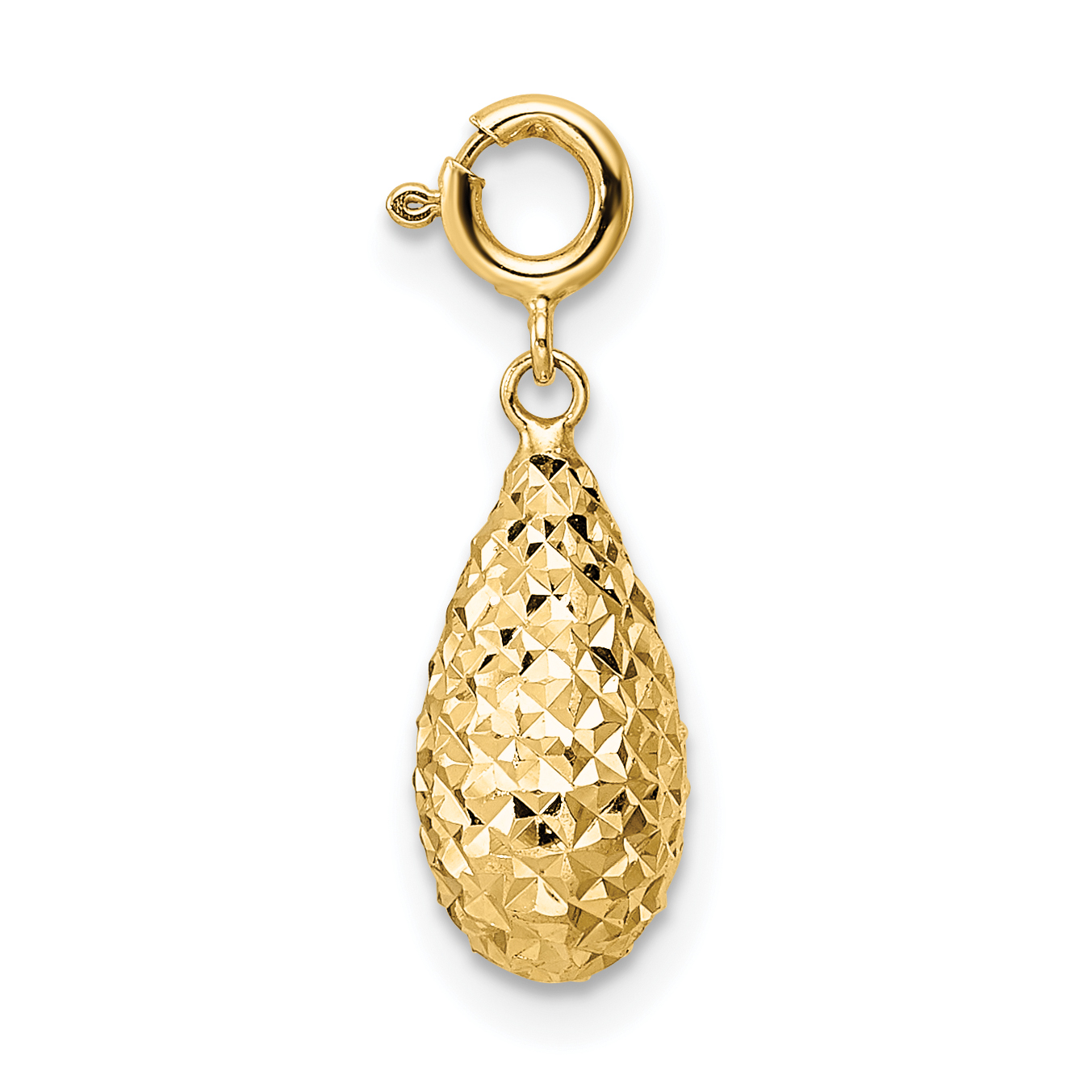 14K Diamond-cut Teardrop w/ Spring Ring Clasp Charm (K9944)
