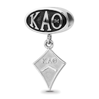 Sterling Silver LogoArt Kappa Alpha Theta Sorority Greek Letters Enameled Oval with Kite Dangle Bead