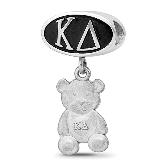 Sterling Silver LogoArt Kappa Delta Sorority Greek Letters Enameled Oval with Teddy Bear Dangle Bead