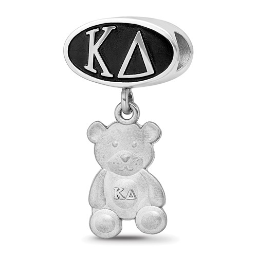 Sterling Silver LogoArt Kappa Delta Sorority Greek Letters Enameled Oval with Teddy Bear Dangle Bead