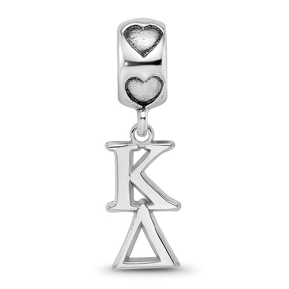 Sterling Silver Rhodium-plated LogoArt Kappa Delta Vertical Letters on Hear