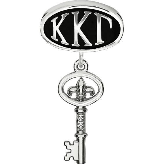 Sterling Silver LogoArt Kappa Kappa Gamma Sorority Greek Letters Enameled Oval with Key Dangle Bead