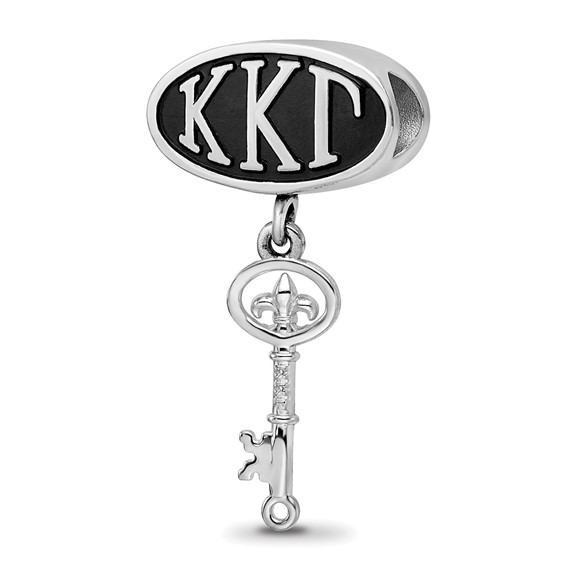 Sterling Silver LogoArt Kappa Kappa Gamma Sorority Greek Letters Enameled Oval with Key Dangle Bead