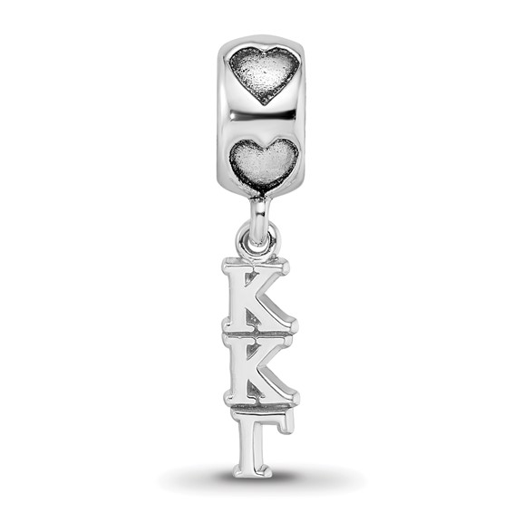 Sterling Silver RH-plate LogoArt Kappa Kappa Gamma Vertical w/ Heart Bead