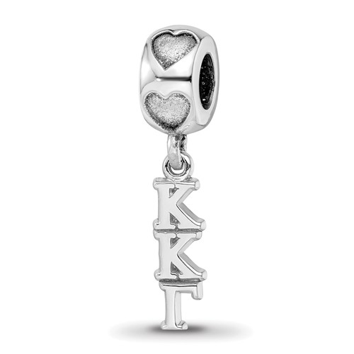 Sterling Silver RH-plate LogoArt Kappa Kappa Gamma Vertical with Heart Bead