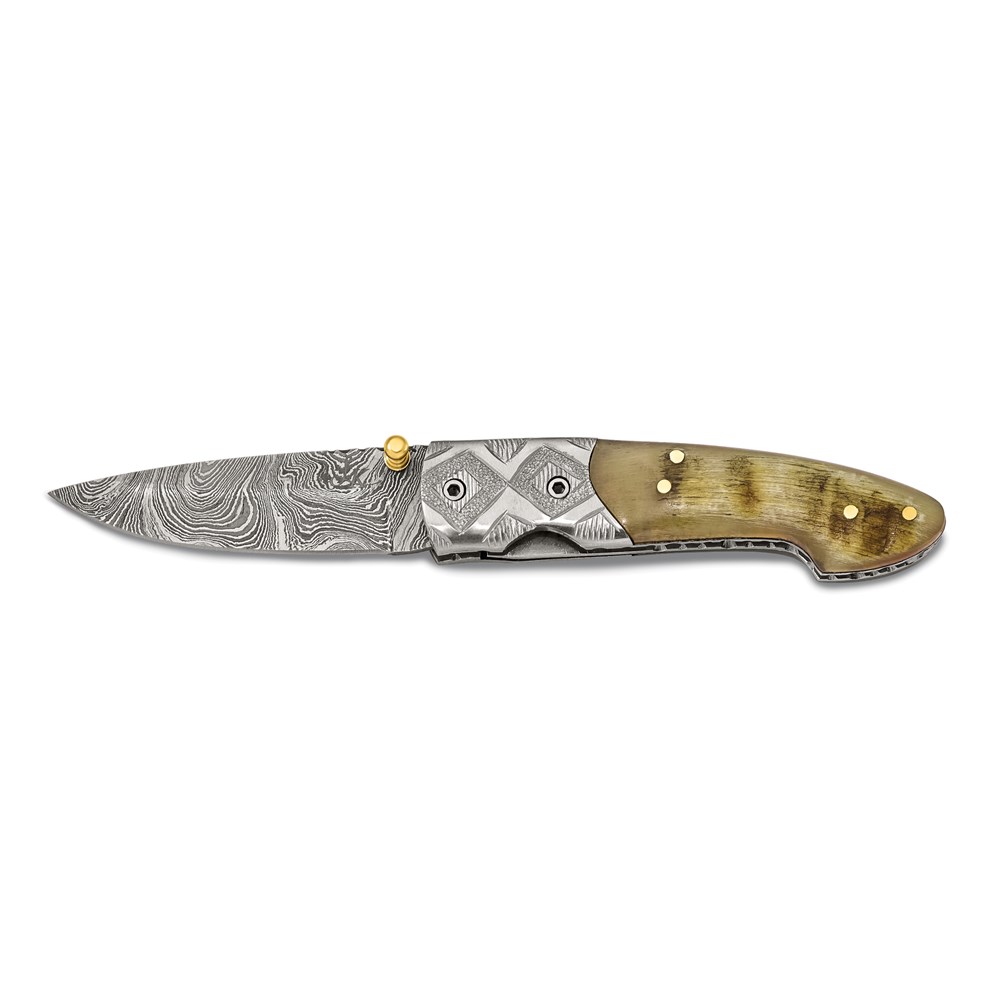 Damascus Steel 256 Layer Ram Horn Handle Folding Blade Knife