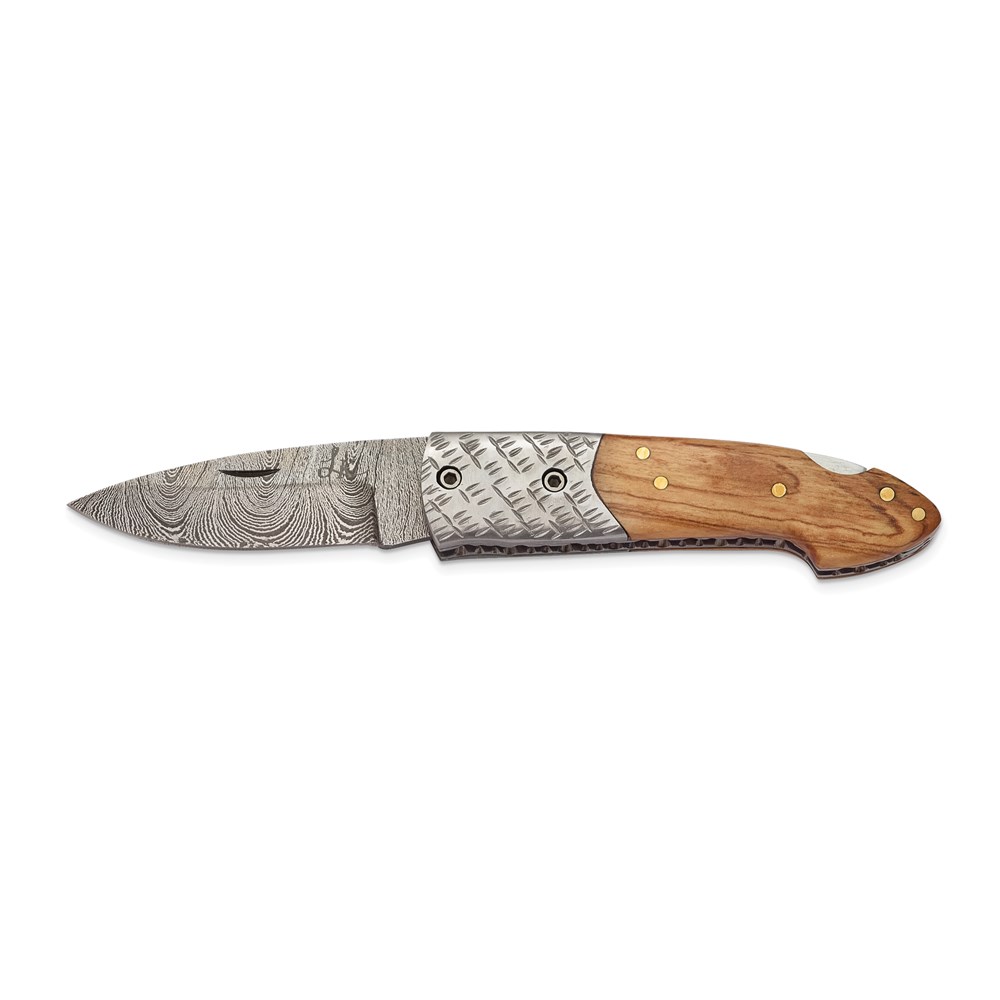 Damascus Steel 256 Layer Olive Wood Handle Folding Blade Knife