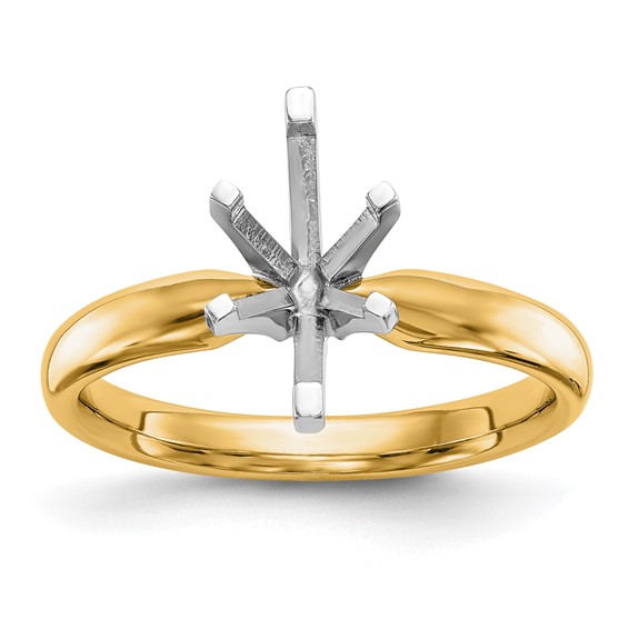 14k Two-Tone 1.5 carat Medium-Weight Comfort-Fit 6-Prong Tulip-Head Marquise Solitaire Ring Mounting