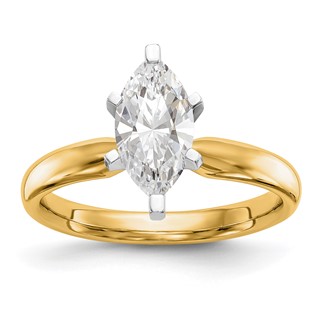 14k Two-Tone 1.5 carat Medium-Weight Comfort-Fit 6-Prong Tulip-Head Marquise Solitaire Ring Mounting