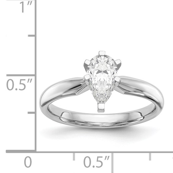 14k White Gold 2 carat Medium-Weight Comfort-Fit 6-Prong Tulip-Head Pear Solitaire Ring Mounting