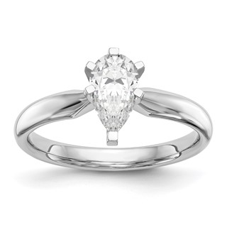 14k White Gold 1 carat Medium-Weight Comfort-Fit 6-Prong Tulip-Head Pear Solitaire Ring Mounting
