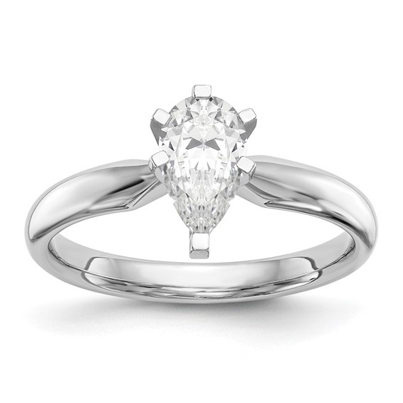 14k White Gold 2 carat Medium-Weight Comfort-Fit 6-Prong Tulip-Head Pear Solitaire Ring Mounting