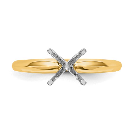 14k Two-Tone 2 carat Lightweight Knife Edge/Half-Round 4-Prong Round Solitaire Ring Mounting