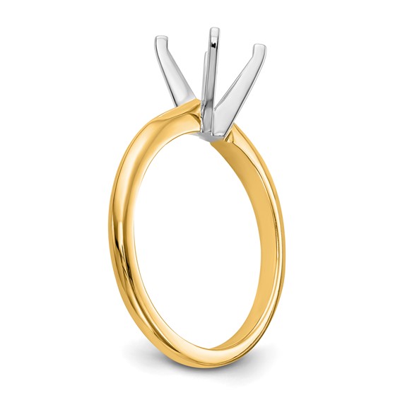 14k Two-Tone 2 carat Lightweight Knife Edge/Half-Round 4-Prong Round Solitaire Ring Mounting