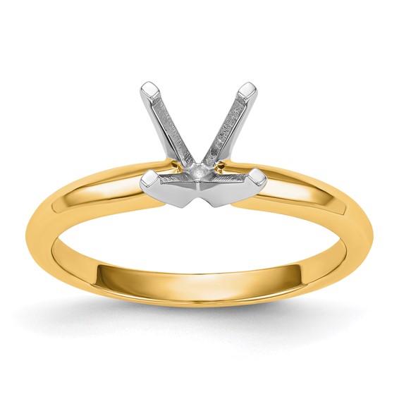 14k Two-Tone 2 carat Lightweight Knife Edge/Half-Round 4-Prong Round Solitaire Ring Mounting