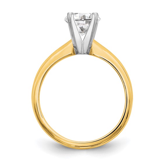 14k Two-Tone 2 carat Medium-Weight Knife Edge/Half-Round 4-Prong Round Solitaire Ring Mounting