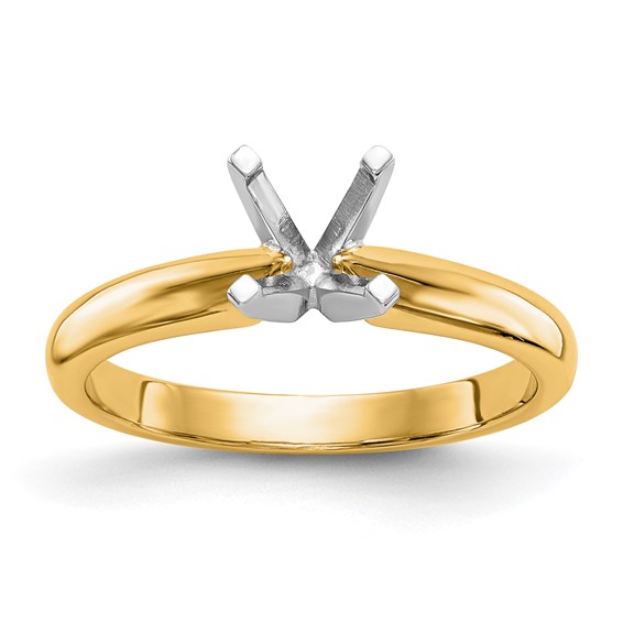 14k Two-Tone 2 carat Medium-Weight Knife Edge/Half-Round 4-Prong Round Solitaire Ring Mounting