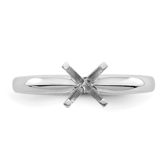 14k White Gold 2 carat Medium-Weight Knife Edge/Half-Round 4-Prong Round Solitaire Ring Mounting