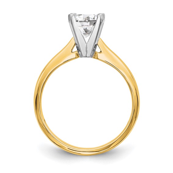 14k Two-Tone 1 carat Medium-Weight High Shoulder Airline Half-Round 4-Prong Round Solitaire Ring Mounting