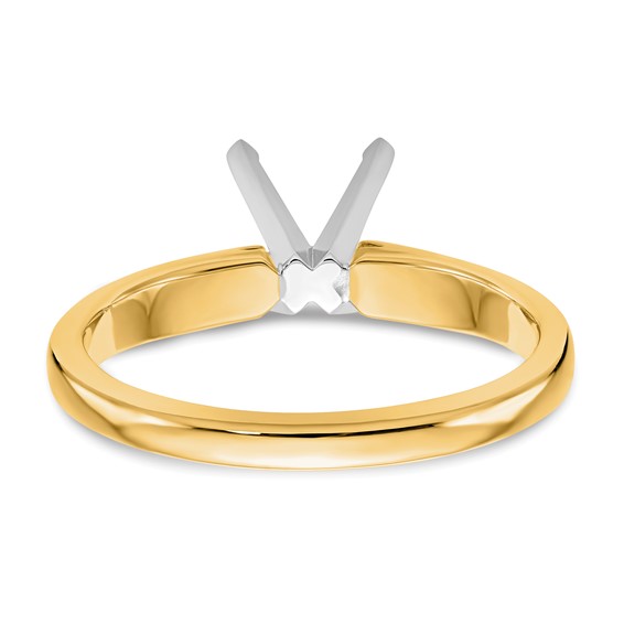14k Two-Tone 1 carat Medium-Weight High Shoulder Airline Half-Round 4-Prong Round Solitaire Ring Mounting