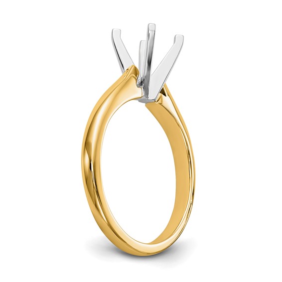 14k Two-Tone 1 carat Medium-Weight High Shoulder Airline Half-Round 4-Prong Round Solitaire Ring Mounting