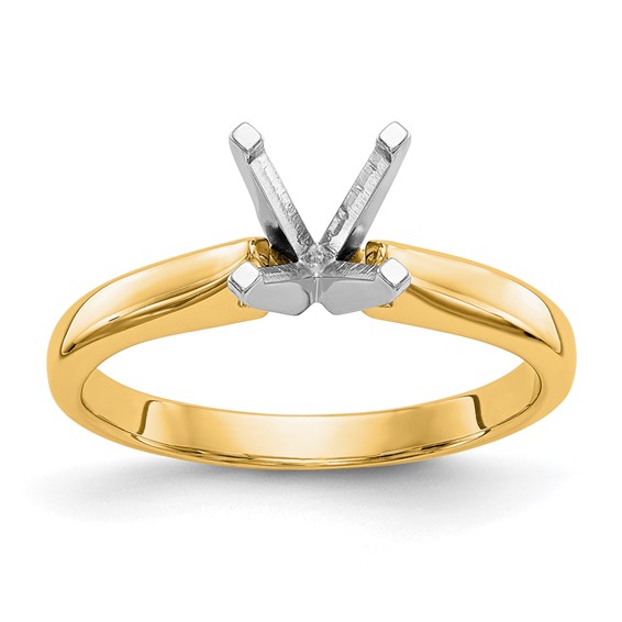 14k Two-Tone 1 carat Medium-Weight High Shoulder Airline Half-Round 4-Prong Round Solitaire Ring Mounting