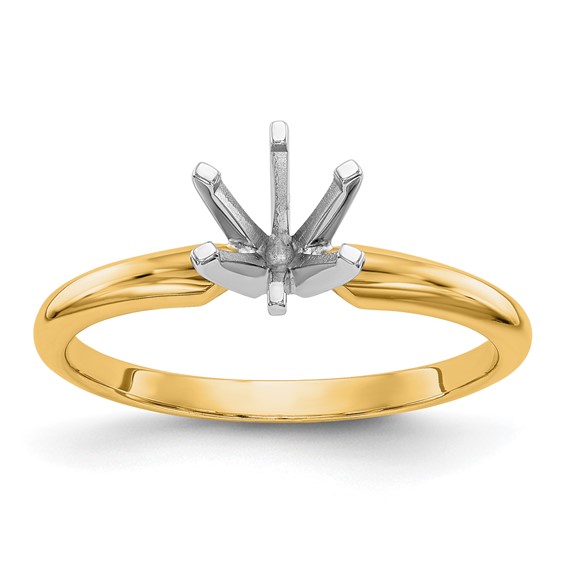 14k Two-Tone 1/4 carat Lightweight Half-Round 6-Prong Round Solitaire Ring Mounting