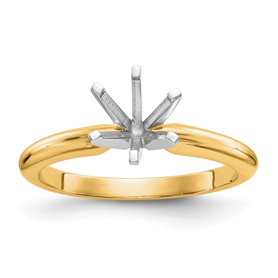 14k Two-Tone 3/16 carat Heavy-Weight Half-Round 6-Prong Round Solitaire Ring Mounting