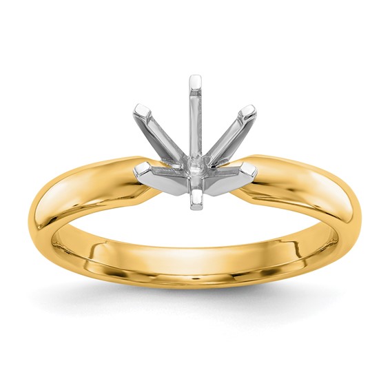 14k Two-Tone 1/4 carat Medium-Weight Low-Shoulder Comfort-Fit 6-Prong Round Solitaire Ring Mounting