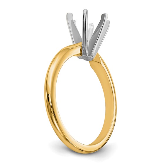 14k Two-Tone 1/2 carat Lightweight Knife Edge/Half-Round 6-Prong Round Solitaire Ring Mounting