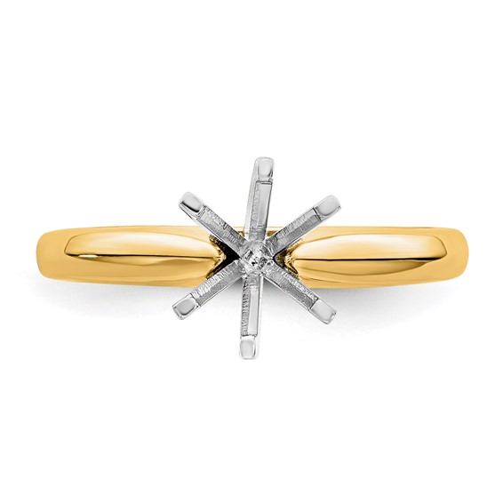 14k Two-Tone 1/8 carat Medium-Weight Knife Edge/Half-Round 6-Prong Round Solitaire Ring Mounting